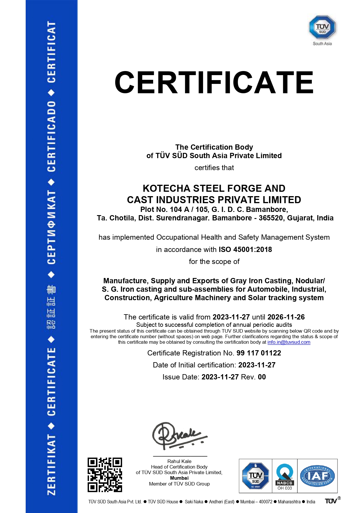 ISO 45001:2018 Certification.